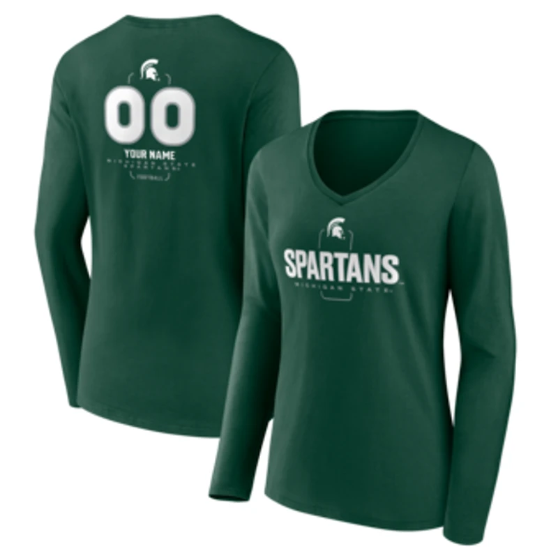 Women's Green Michigan State Spartans Personalized Name & Number Midfielder Long Sleeve V-Neck T-Shirt