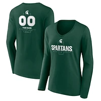Women's Green Michigan State Spartans Personalized Name & Number Midfielder Long Sleeve V-Neck T-Shirt