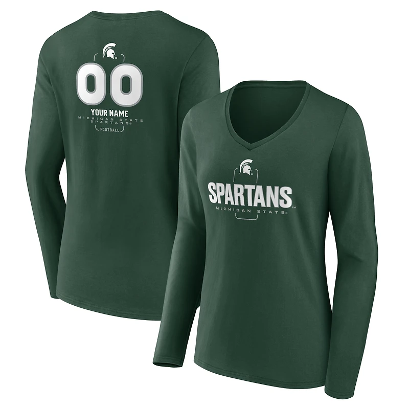Women's Green Michigan State Spartans Personalized Name & Number Midfielder Long Sleeve V-Neck T-Shirt