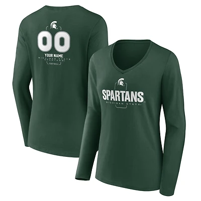 Women's Green Michigan State Spartans Personalized Name & Number Midfielder Long Sleeve V-Neck T-Shirt