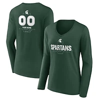 Women's Green Michigan State Spartans Personalized Name & Number Midfielder Long Sleeve V-Neck T-Shirt