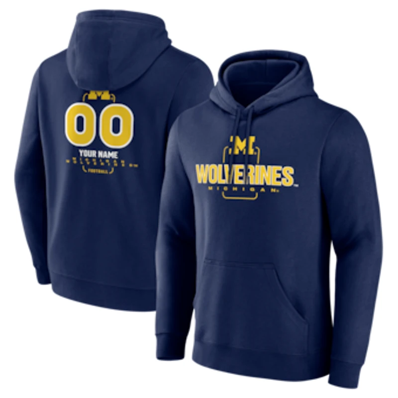 Men's Navy Michigan Wolverines Personalized Name & Number Midfielder Pullover Hoodie