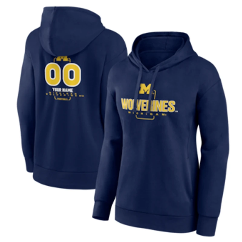 Women's Navy Michigan Wolverines Personalized Name & Number Midfielder Pullover Hoodie
