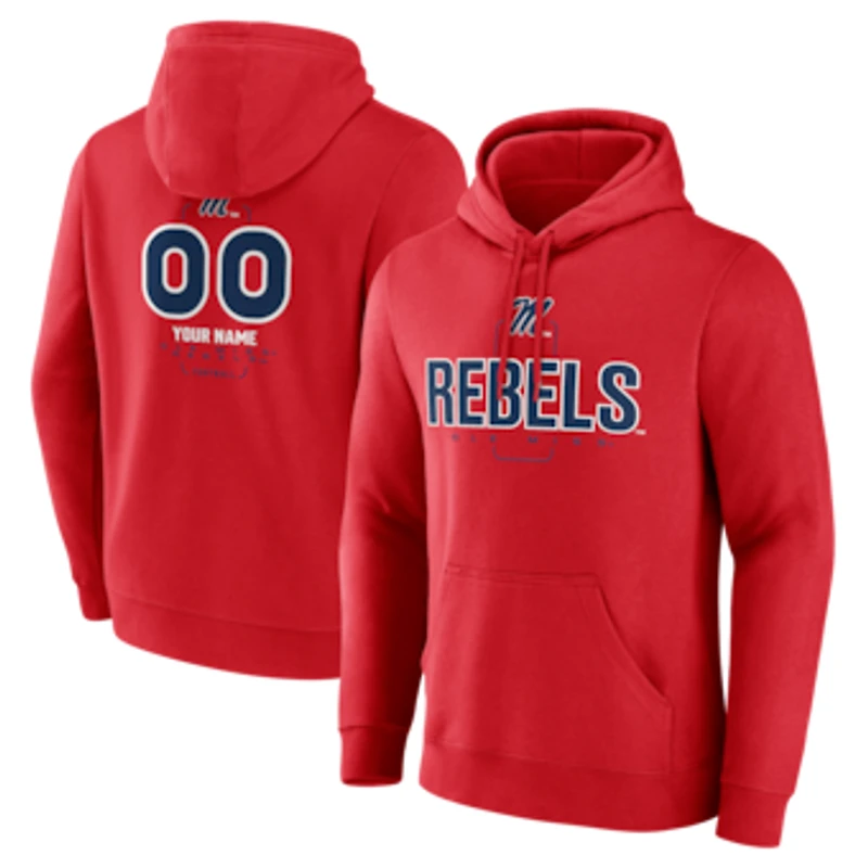Men's Red Ole Miss Rebels Personalized Name & Number Midfielder Pullover Hoodie