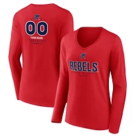 Women's Red Ole Miss Rebels Personalized Name & Number Midfielder Long Sleeve V-Neck T-Shirt