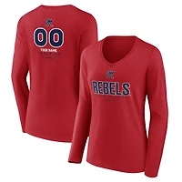 Women's Red Ole Miss Rebels Personalized Name & Number Midfielder Long Sleeve V-Neck T-Shirt