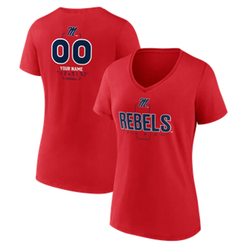 Women's Red Ole Miss Rebels Personalized Name & Number Midfielder V-Neck T-Shirt