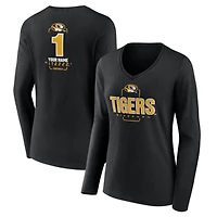 Women's Black Missouri Tigers Personalized Any Name Midfielder Long Sleeve V-Neck T-Shirt