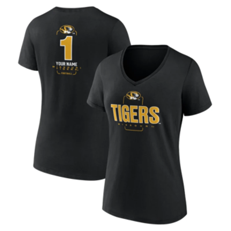 Women's Black Missouri Tigers Personalized Any Name Midfielder V-Neck T-Shirt