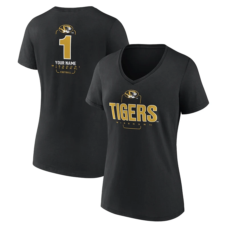 Women's Black Missouri Tigers Personalized Any Name Midfielder V-Neck T-Shirt