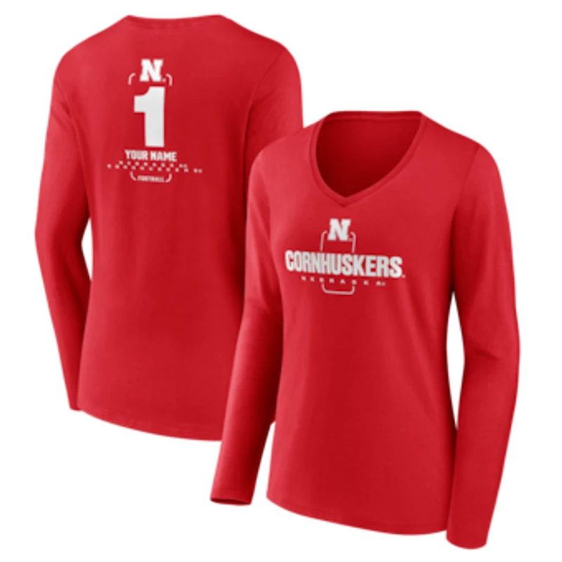Women's Scarlet Nebraska Huskers Personalized Any Name Midfielder Long Sleeve V-Neck T-Shirt