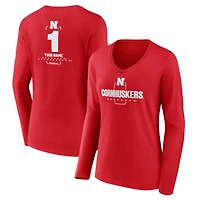 Women's Scarlet Nebraska Huskers Personalized Any Name Midfielder Long Sleeve V-Neck T-Shirt