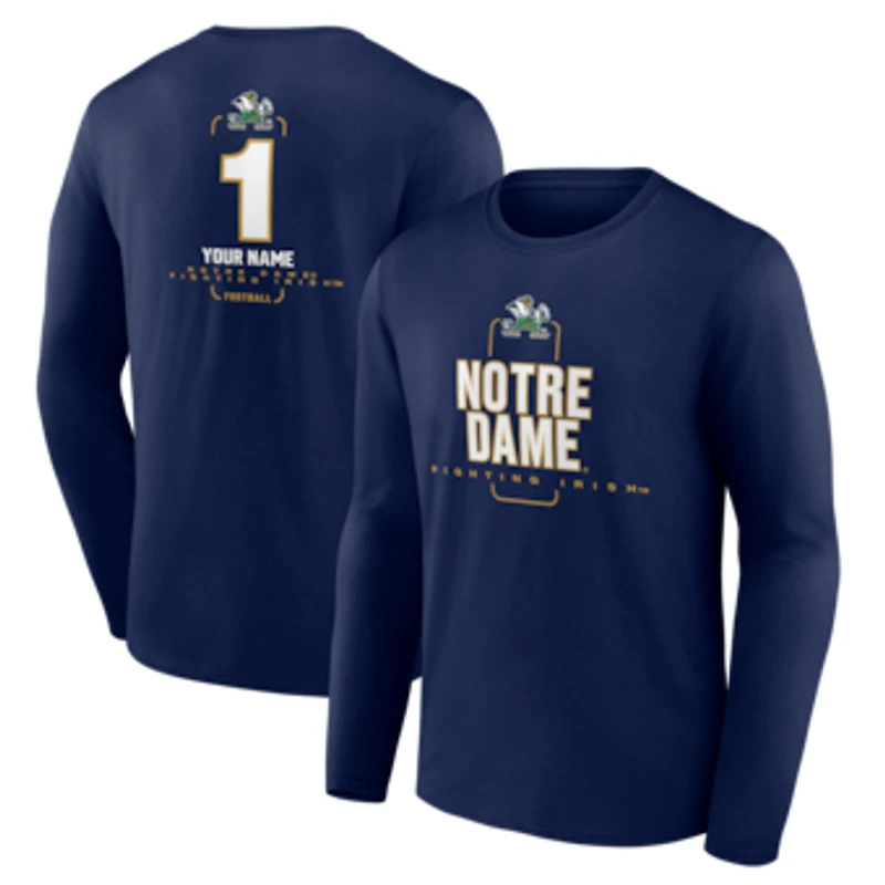 Men's Navy Notre Dame Fighting Irish Personalized Any Name Midfielder Long Sleeve T-Shirt