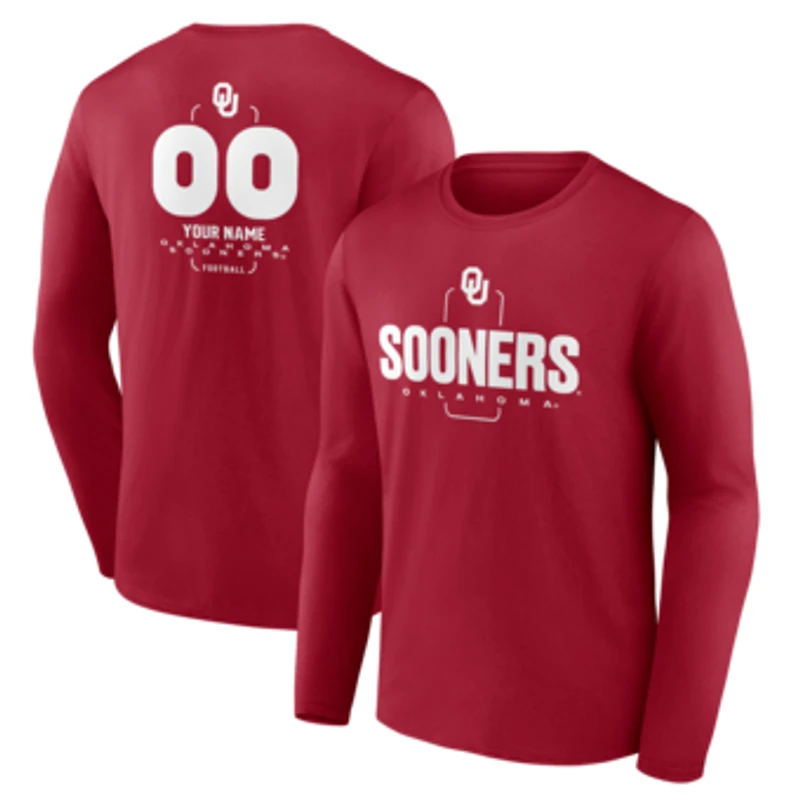 Men's Crimson Oklahoma Sooners Personalized Name & Number Midfielder Long Sleeve T-Shirt