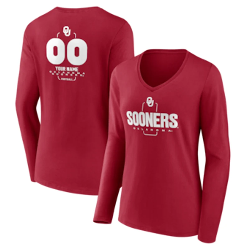 Women's Crimson Oklahoma Sooners Personalized Name & Number Midfielder Long Sleeve V-Neck T-Shirt
