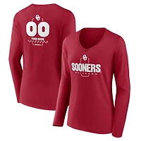 Women's Crimson Oklahoma Sooners Personalized Name & Number Midfielder Long Sleeve V-Neck T-Shirt