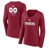 Women's Crimson Oklahoma Sooners Personalized Name & Number Midfielder Long Sleeve V-Neck T-Shirt