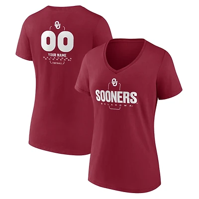 Women's Crimson Oklahoma Sooners Personalized Name & Number Midfielder V-Neck T-Shirt