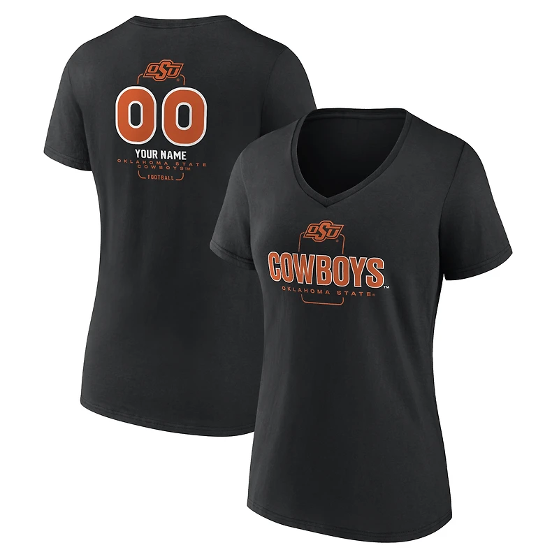 Women's Black Oklahoma State Cowboys Personalized Name & Number Midfielder V-Neck T-Shirt