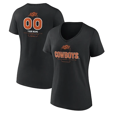 Women's Black Oklahoma State Cowboys Personalized Name & Number Midfielder V-Neck T-Shirt