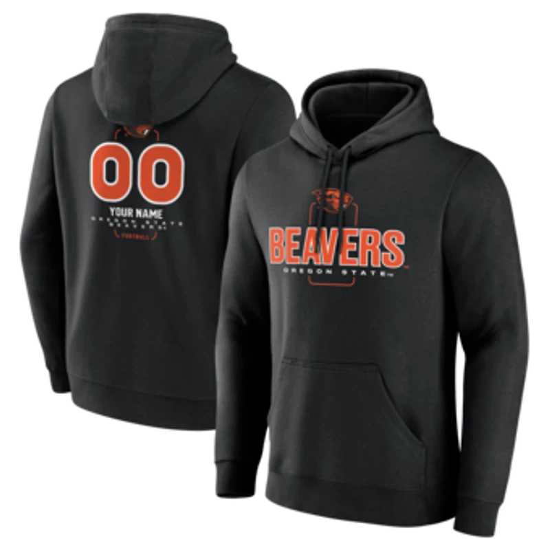 Men's Black Oregon State Beavers Personalized Name & Number Midfielder Pullover Hoodie