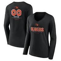 Women's Black Oregon State Beavers Personalized Name & Number Midfielder Long Sleeve V-Neck T-Shirt