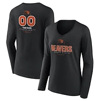 Women's Black Oregon State Beavers Personalized Name & Number Midfielder Long Sleeve V-Neck T-Shirt