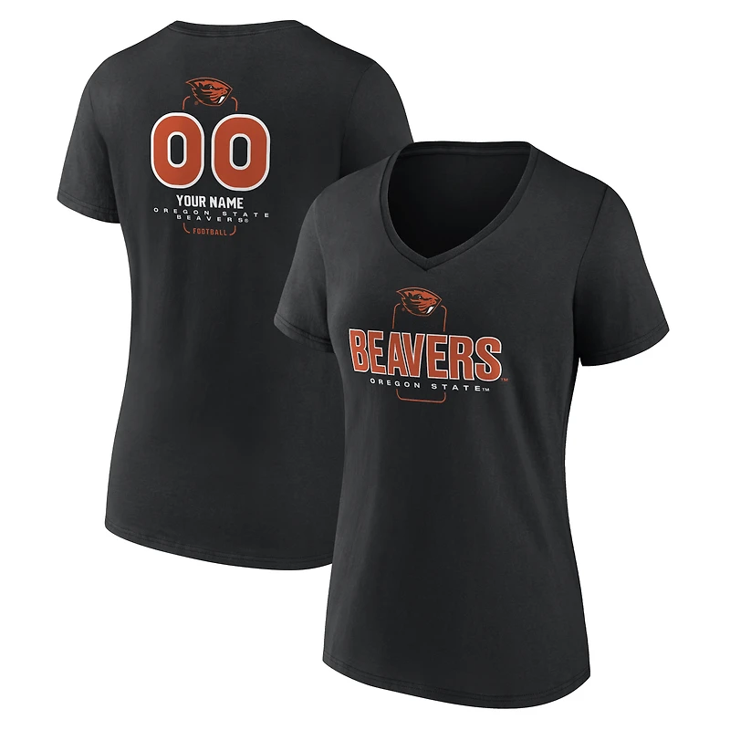 Women's Black Oregon State Beavers Personalized Name & Number Midfielder V-Neck T-Shirt