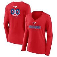 Women's Red SMU Mustangs Personalized Name & Number Midfielder Long Sleeve V-Neck T-Shirt