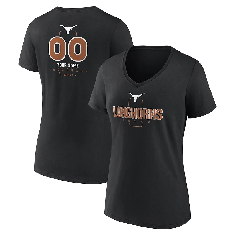 Women's Black Texas Longhorns Personalized Name & Number Midfielder V-Neck T-Shirt