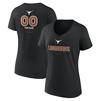 Women's Black Texas Longhorns Personalized Name & Number Midfielder V-Neck T-Shirt