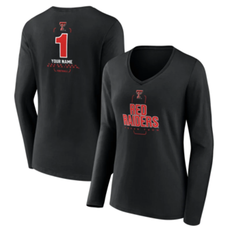 Women's Black Texas Tech Red Raiders Personalized Any Name Midfielder Long Sleeve V-Neck T-Shirt