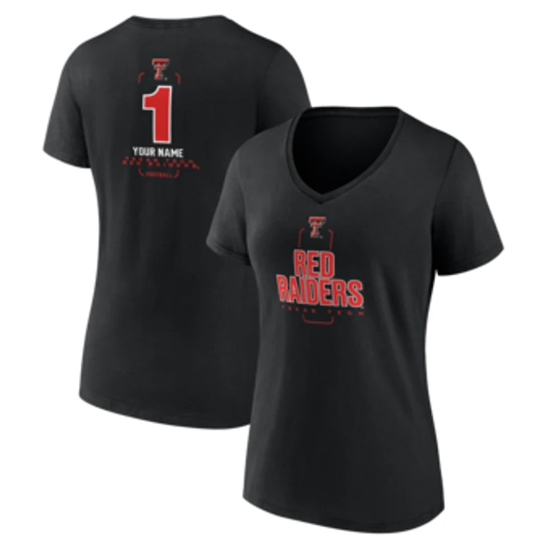 Women's Black Texas Tech Red Raiders Personalized Any Name Midfielder V-Neck T-Shirt