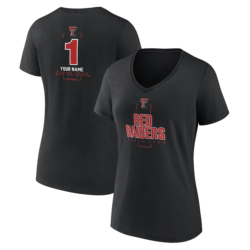 Women's Black Texas Tech Red Raiders Personalized Any Name Midfielder V-Neck T-Shirt