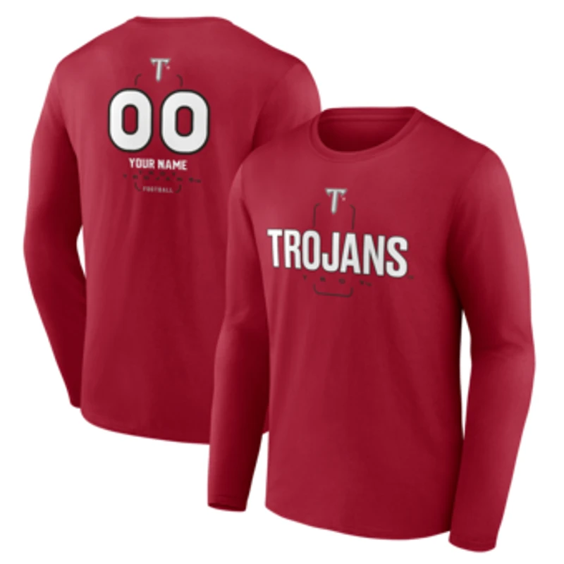 Men's Cardinal Troy University Trojans Personalized Name & Number Midfielder Long Sleeve T-Shirt