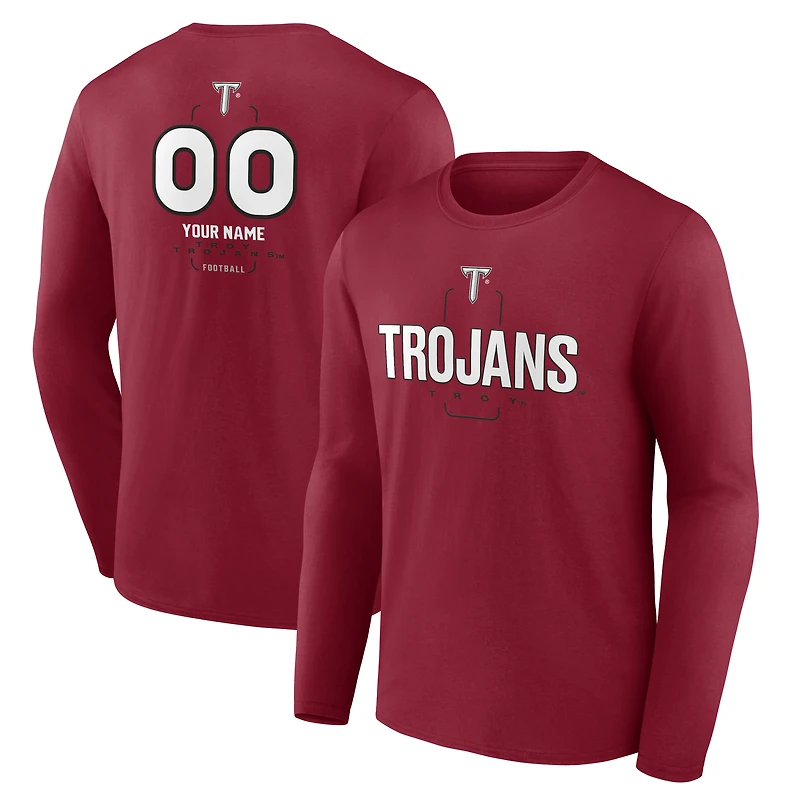 Men's Cardinal Troy University Trojans Personalized Name & Number Midfielder Long Sleeve T-Shirt