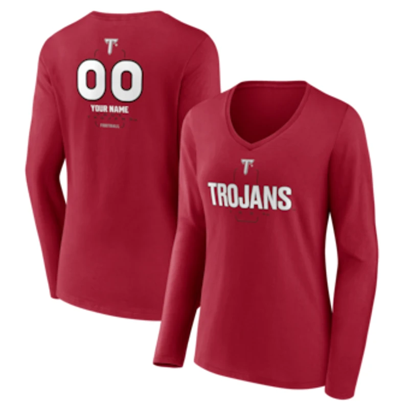 Women's Cardinal Troy University Trojans Personalized Name & Number Midfielder Long Sleeve V-Neck T-Shirt