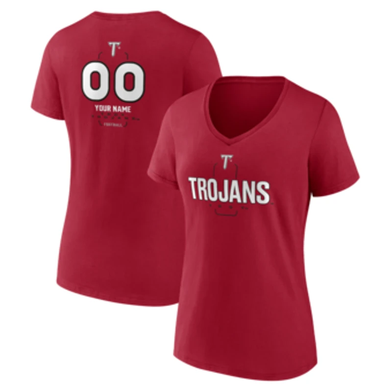 Women's Cardinal Troy University Trojans Personalized Name & Number Midfielder V-Neck T-Shirt