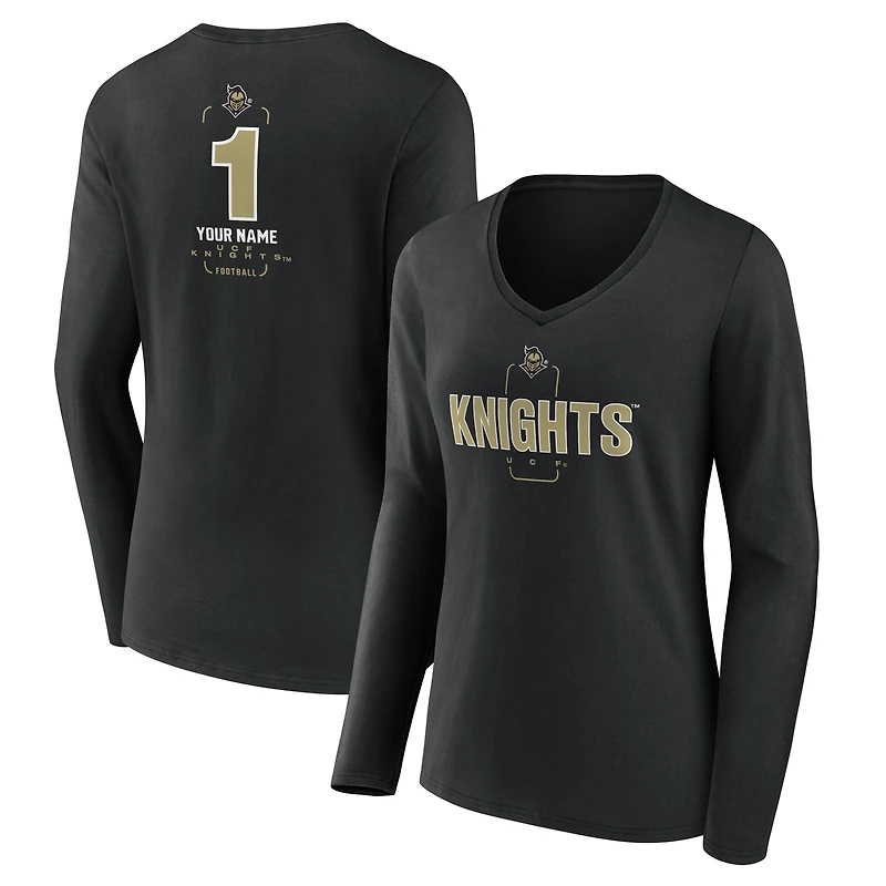 Women's Black UCF Knights Personalized Any Name Midfielder Long Sleeve V-Neck T-Shirt