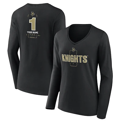 Women's Black UCF Knights Personalized Any Name Midfielder Long Sleeve V-Neck T-Shirt