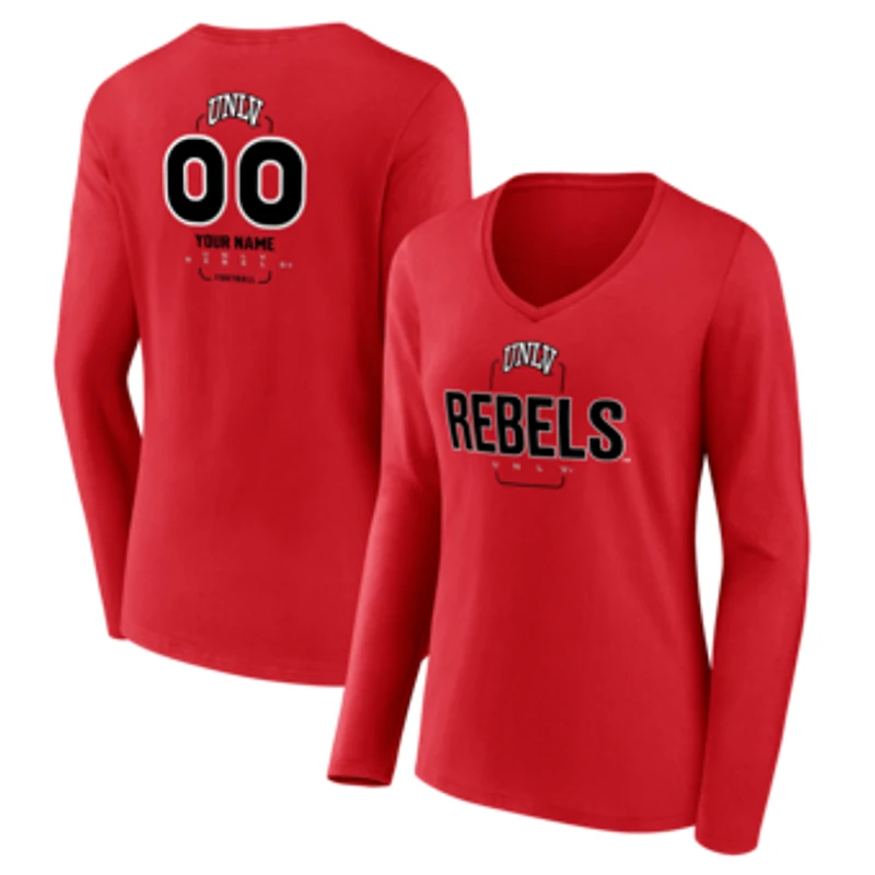 Women's Scarlet UNLV Rebels Personalized Name & Number Midfielder Long Sleeve V-Neck T-Shirt