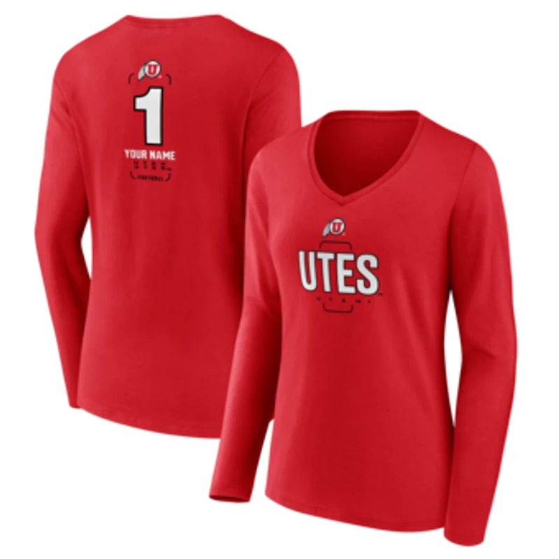 Women's Red Utah Utes Personalized Any Name Midfielder Long Sleeve V-Neck T-Shirt
