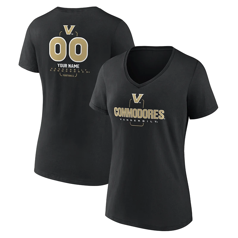 Women's Black Vanderbilt Commodores Personalized Name & Number Midfielder V-Neck T-Shirt