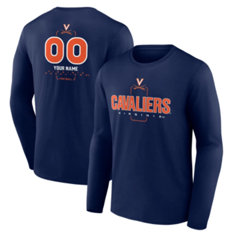 Men's Navy Virginia Cavaliers Personalized Name & Number Midfielder Long Sleeve T-Shirt