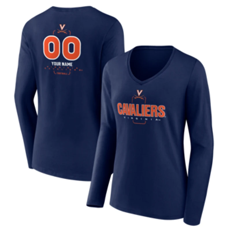 Women's Navy Virginia Cavaliers Personalized Name & Number Midfielder Long Sleeve V-Neck T-Shirt