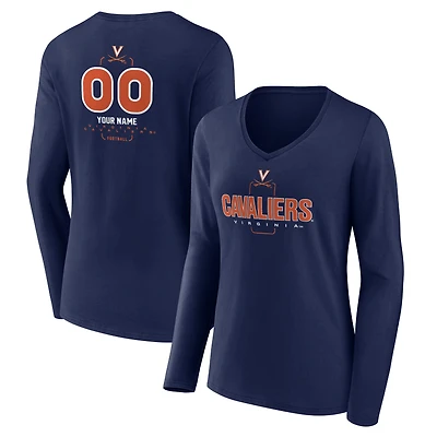Women's Navy Virginia Cavaliers Personalized Name & Number Midfielder Long Sleeve V-Neck T-Shirt