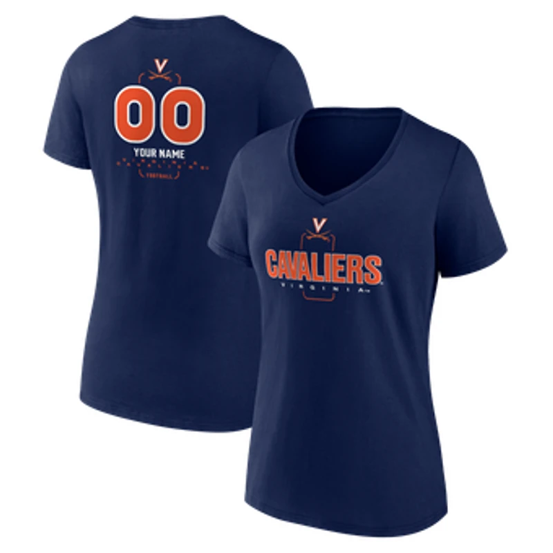 Women's Navy Virginia Cavaliers Personalized Name & Number Midfielder V-Neck T-Shirt
