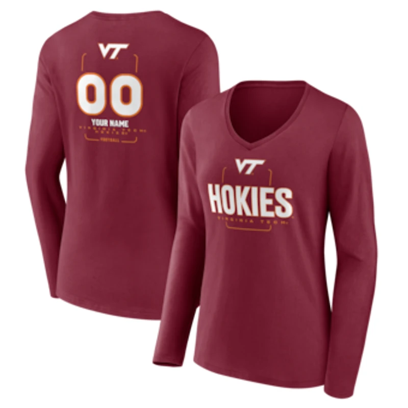 Women's Maroon Virginia Tech Hokies Personalized Name & Number Midfielder Long Sleeve V-Neck T-Shirt