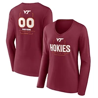 Women's Maroon Virginia Tech Hokies Personalized Name & Number Midfielder Long Sleeve V-Neck T-Shirt
