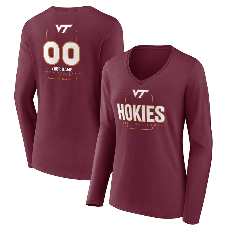 Women's Maroon Virginia Tech Hokies Personalized Name & Number Midfielder Long Sleeve V-Neck T-Shirt